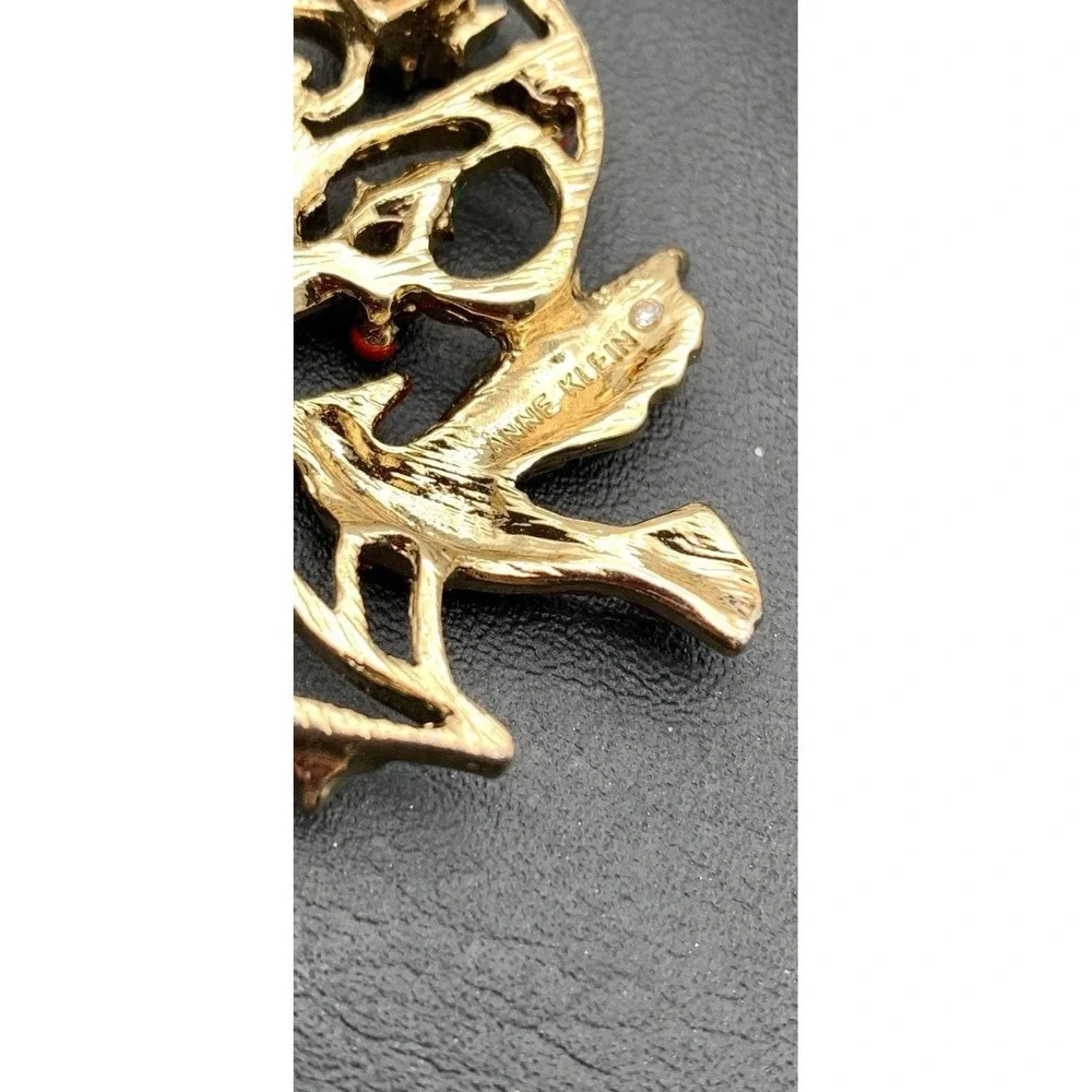 Vintage Anne Klein‎ Gold Tone And Rhinestone Birds Holiday Christmas Brooch